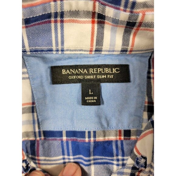 Banana Republic Shirt Men Large Oxford Slim Fit Button Long Sleeve Blue White - Picture 6 of 7
